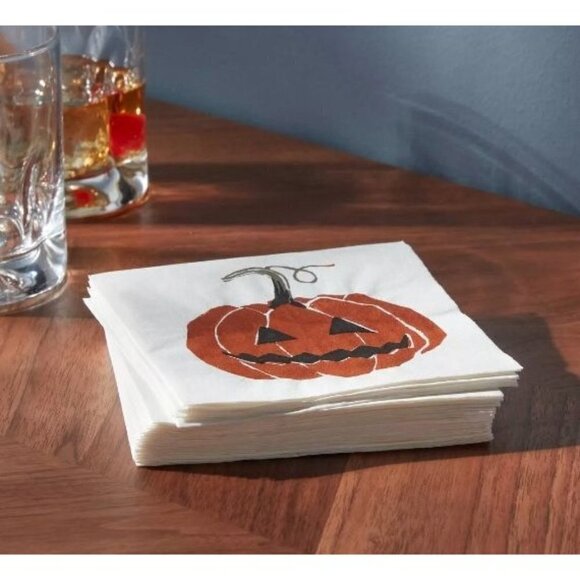 Threshold™ (2) 20ct Halloween Pumpkin Beverage Disposable Napkins Set of 2 - Picture 3 of 5